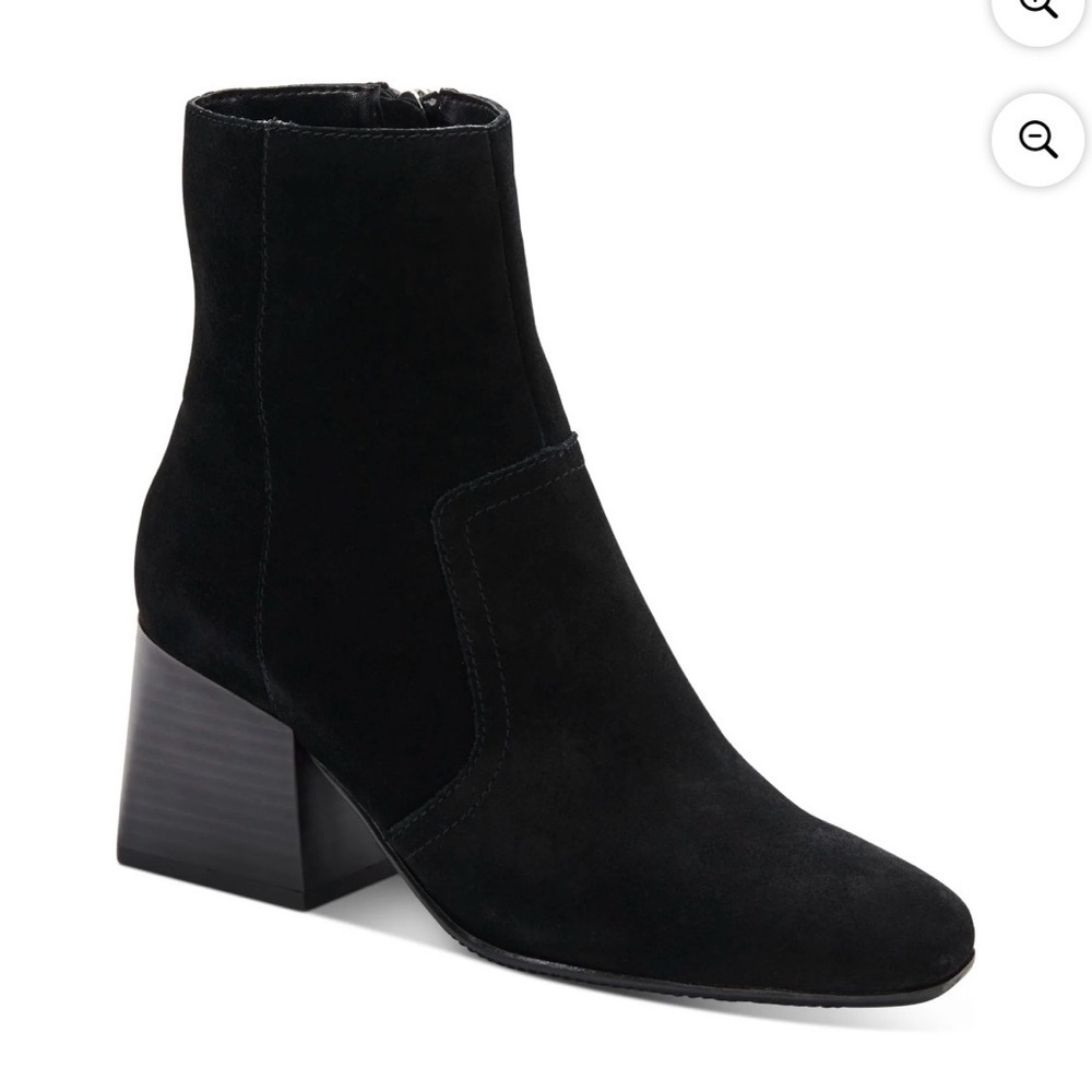 AQUA COLLEGE Waterproof Padded Tora Square Toe Stacked Heel Zip-Up Suede Booties